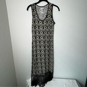 Wrangler Country Western Black And Beige Sleeveless Dress With Tassels, Size S